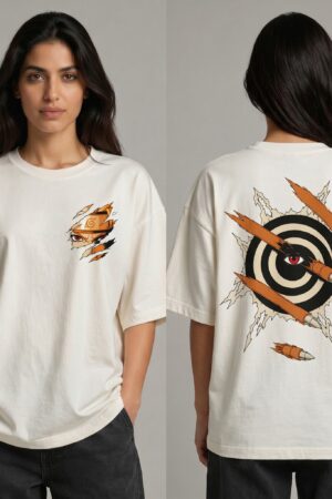 Model wearing Naruto Hidden Leaf oversized t-shirt – Valor Egypt