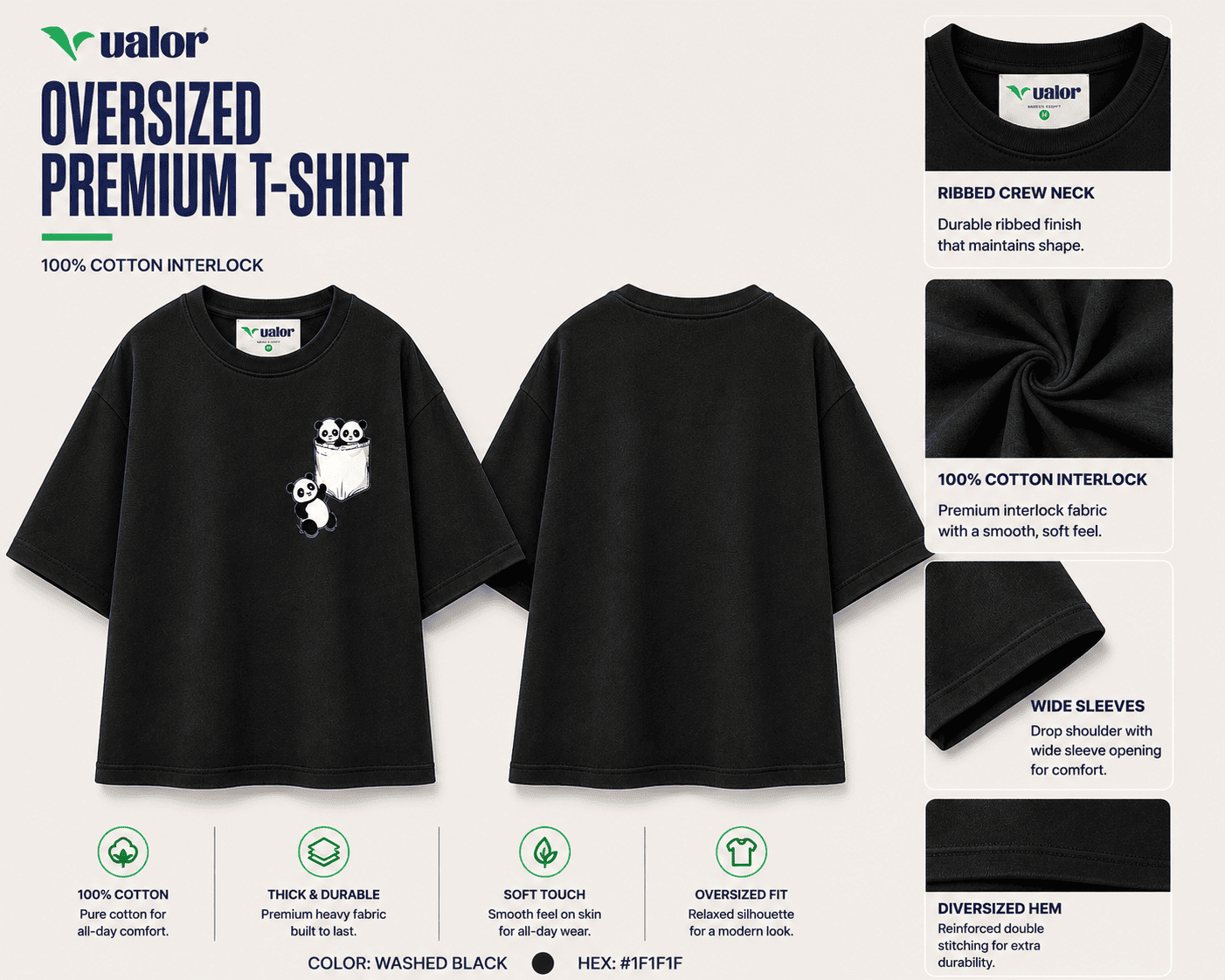 Panda Pocket - Minimal Oversized Premium T-Shirt - Image 2
