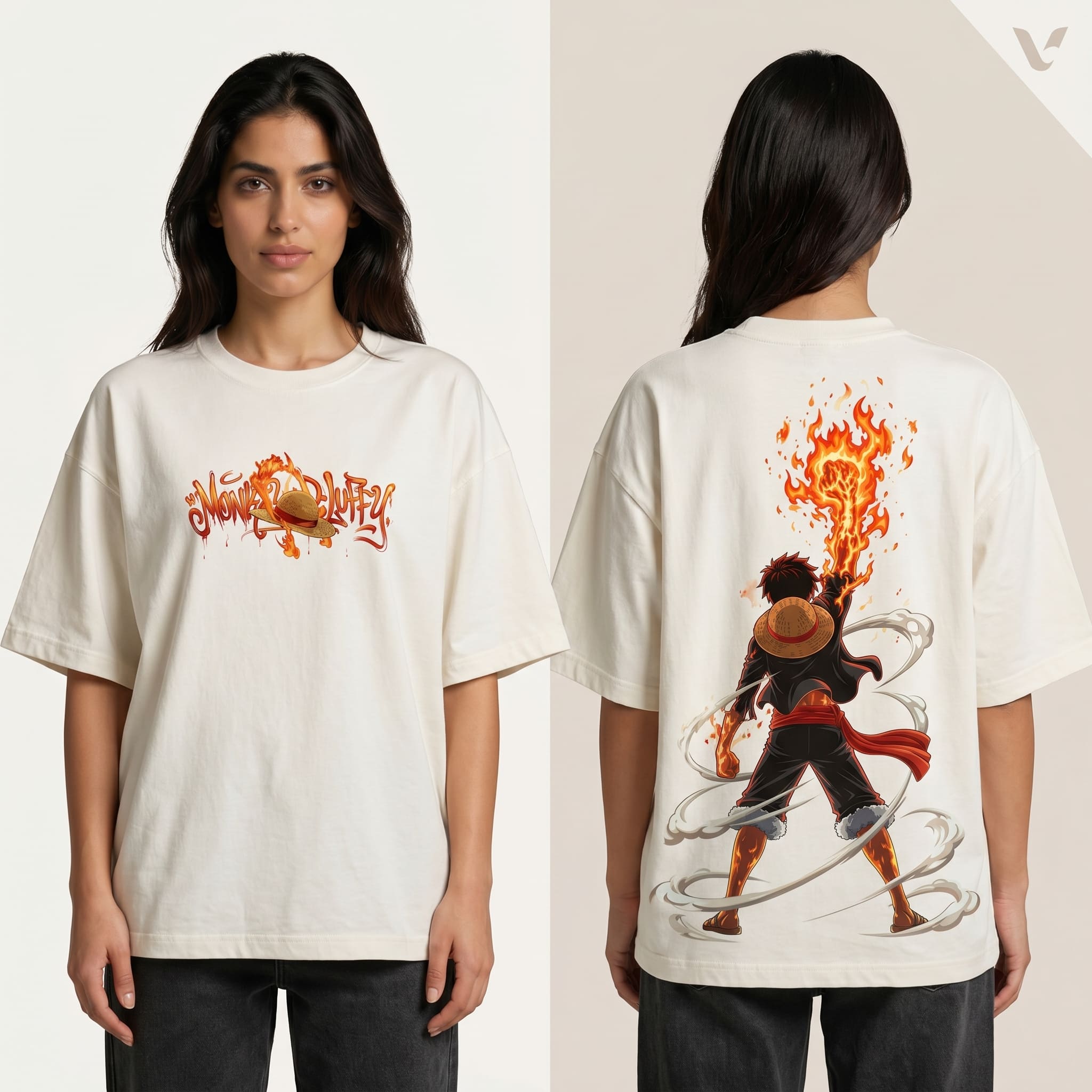 One Piece Monkey D. Luffy oversized t-shirt front and back - Valor anime streetwear
