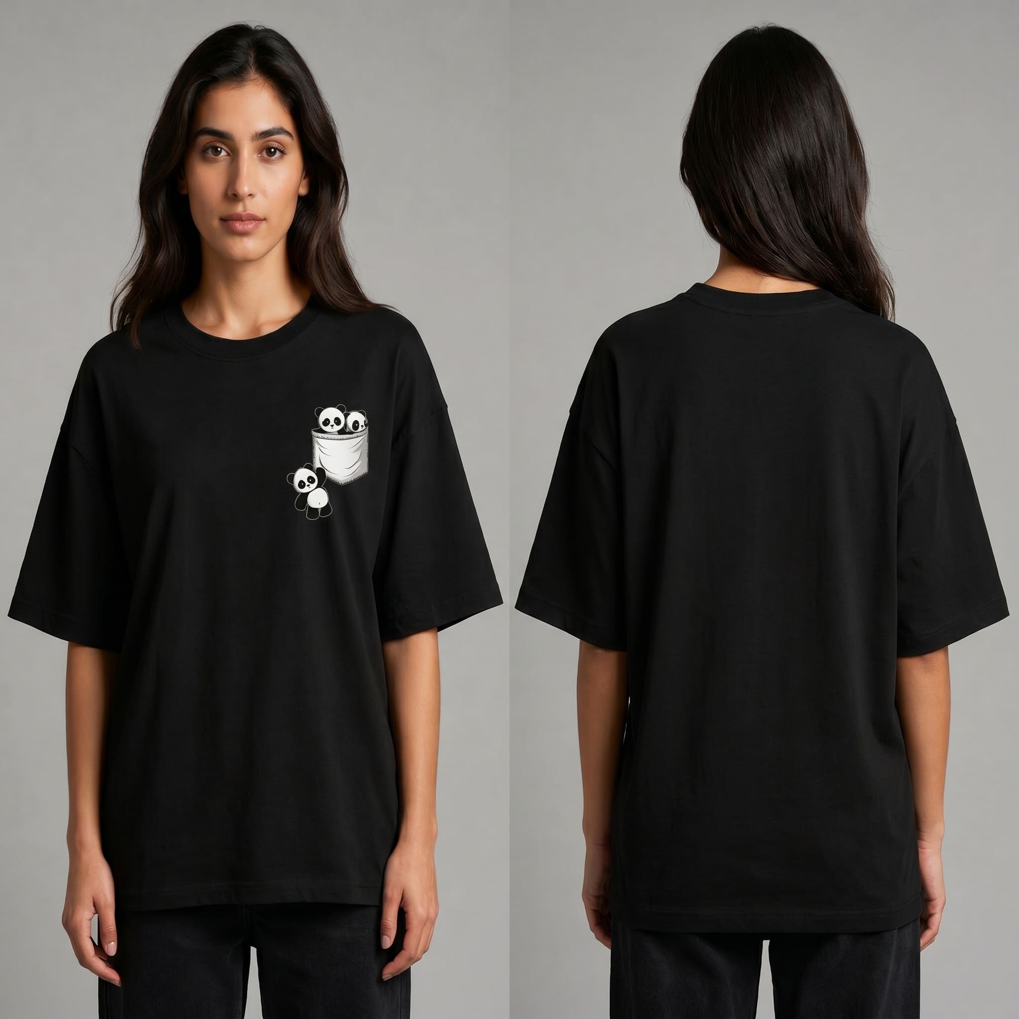 Panda pocket oversized t-shirt front and back - Valor minimal streetwear