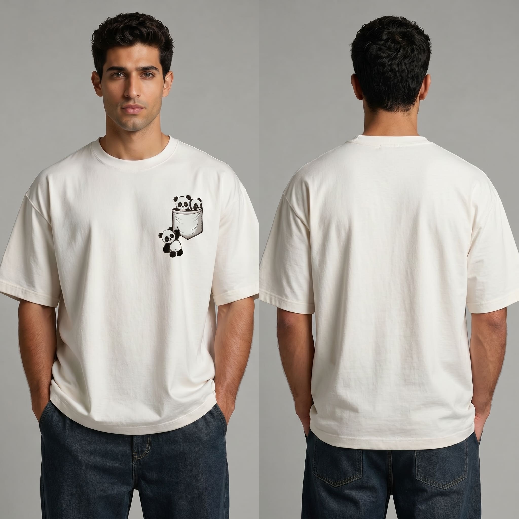 Panda Pocket - Minimal Oversized Premium T-Shirt - Image 3