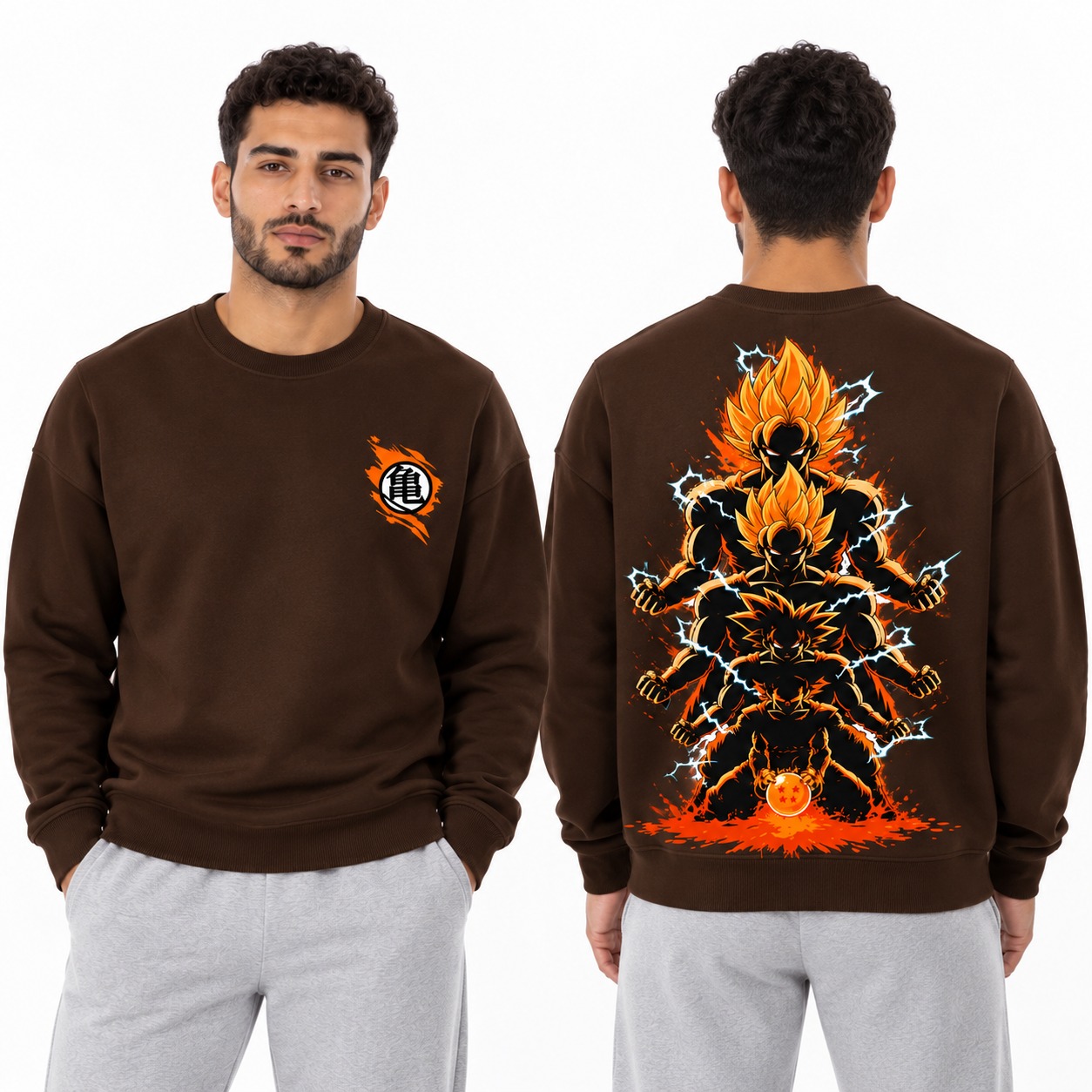 Goku Super Saiyan Dragon Ball crewneck sweatshirt in black, front and back – Valor anime streetwear